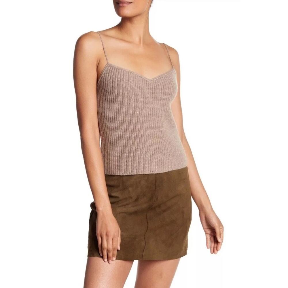 Theory Ribbed Scoop Neck Tank Top in Taupe